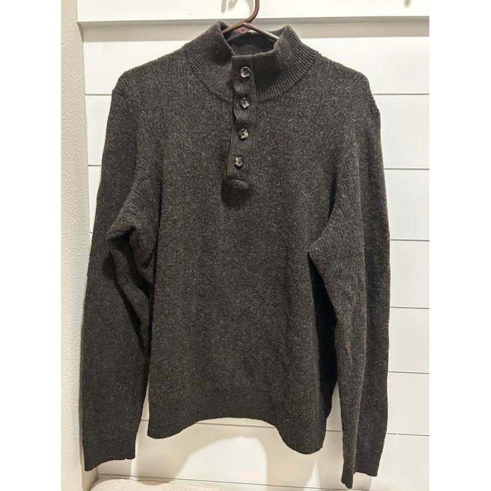 Jos. A. Bank Reserve Merino Wool Cotton Mock Neck Button Sweater Mens Large Brwn